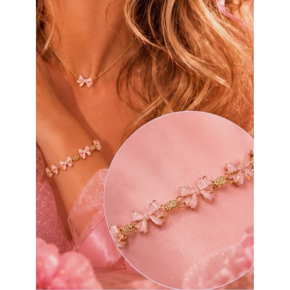 Love Shack Fancy x Kendra Scott Pink Enamel Bow 14K Gold Reversible Bracelet